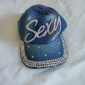 Very cute denim hat with pink bling